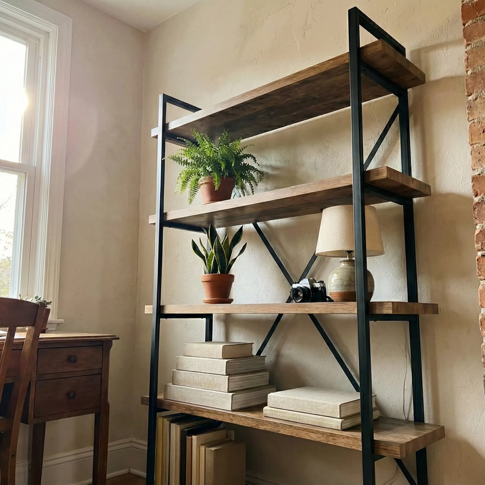 Rustic Solid Wood Wall Bookshelf - view 3